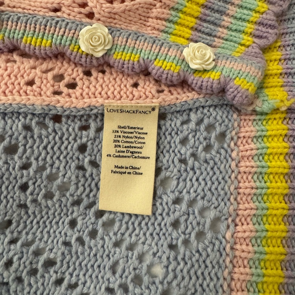 Sweet, Bright, Playful LoveShackFancy Pastel Patchwork Crochet Cardigan - Picture 5 of 9
